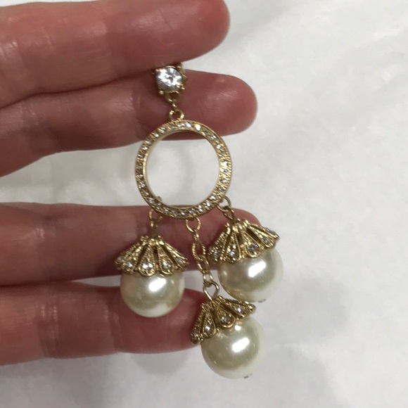 Badgley Mischka Rhinestones & Faux Pearls Earrings - Picture 2 of 4